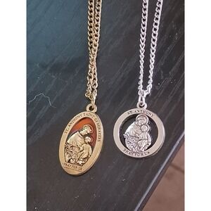 St Anthony Religious Pendant Necklace Set Gold Silver Tone Graymoor Medals